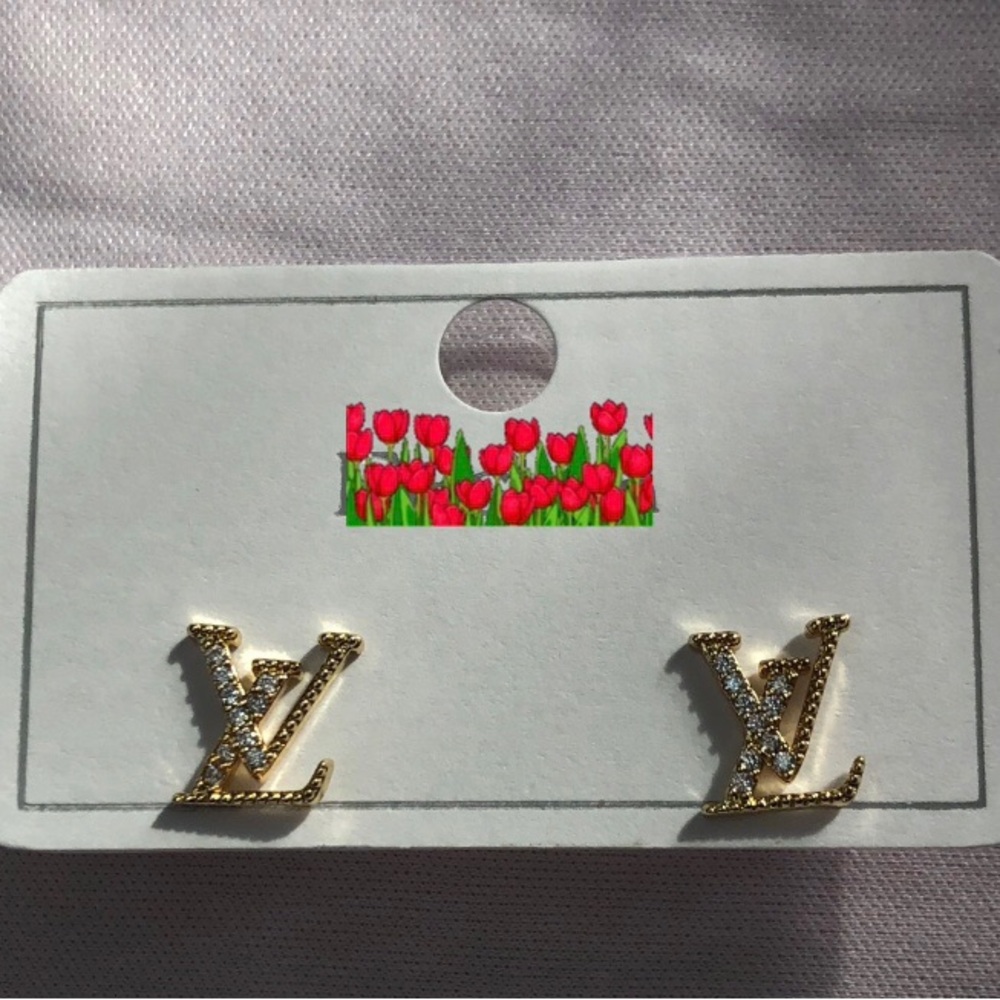 NEW Gold Crystal Initial Stud Earrings